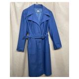 VTG BLUE TRENCH COAT, BELTED WAIST, COLLARED,