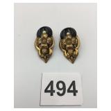VTG CLIP-ON EARRINGS, FLORAL MOTIF, BLACK