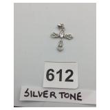 SILVER-TONE FILIGREE CROSS PENDANT, HEART-SHAPED