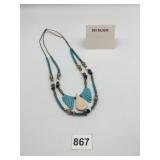 925 SILVER MULTI-STRAND NECKLACE, TURQUOISE,