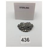 STERLING SILVER PIERCED BROOCH, DUAL BIRD MOTIF,