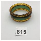 VTG BAKELITE BANGLE BRACELET, TWO-TONE GREEN AND