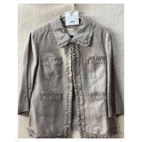 DONCASTER JACKET, 100% SILK, TAUPE, FRINGE TRIM,