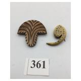 VTG BAKELITE BROOCHES, CARVED FAN MOTIF,