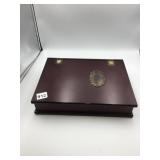 WOODEN STORAGE BOX, DARK STAIN FINISH, HINGED LID