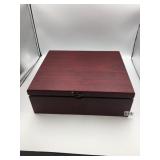 WOODEN STORAGE BOX, DARK STAIN FINISH, HINGED LID