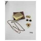 NEIMAN MARCUS COMPACT W/ VELVET POUCH, GOLD-TONE