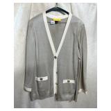 ST. JOHN KNIT CARDIGAN, BEIGE AND CREAM, GOLD