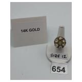 14K GOLD RING, MULTI-STONE CABOCHON CLUSTER,