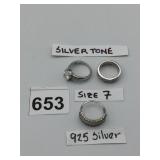 METAL RINGS, CLEAR STONES, SILVER-TONE FINISH,