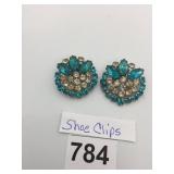 METAL-TONE SHOE CLIPS, BLUE AND CLEAR RHINESTONE