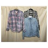 AMERICAN EAGLE PLAID AND CHAMBRAY SHIRTS, COTTON,