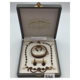 VTG CZECHOSLOVAKIAN GARNET JEWELRY SET,