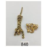 GOLD-TONE BROOCHES, TIGER FIGURAL W/ ENAMEL AND