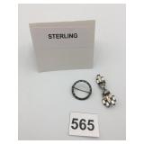 STERLING SILVER BROOCHES, GREEN AND CLEAR