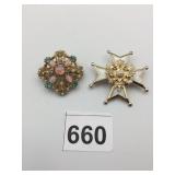 METAL BROOCHES, FAUX OPAL AND PEARL ACCENTS,