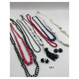METAL-TONE BEADED NECKLACES, MULTICOLOR GLASS