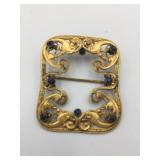 METAL-TONE BROOCH, RECTANGULAR OPENWORK FRAME,