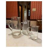 CLEAR GLASS PITCHERS, VARYING SIZES, SMOOTH