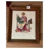 CROSS STITCH EMBROIDERY, WOMAN SEWING, WOOD