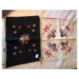 VTG EMBROIDERED LINENS, FLORAL MOTIF, BASKET