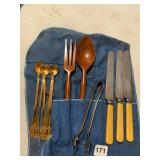 VTG STERLING SILVER SERVING SET, WOOD HANDLES,