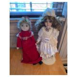 PORCELAIN COLLECTIBLE DOLLS, FABRIC CLOTHING,