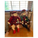 CLOTH DOLLS, PLAID DRESSES, HEART CUTOUT WOODEN