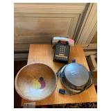 VTG WOODEN BOWL W/ PAINTED FRUIT MOTIF, VTG