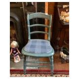 VTG LADDER BACK CHAIR, PAINTED BLUE FINISH, BLUE
