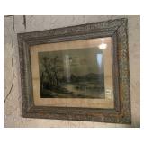 VTG LANDSCAPE PRINT, ORNATE GILT FRAME, MOLDED