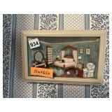 3D SHADOWBOX ART, BEDROOM SCENE, FRAMED.