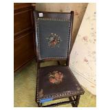 VTG WOOD ROCKING CHAIR, NEEDLEPOINT UPHOLSTERY,