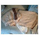 TEXTURED WOVEN BLANKETS, TAN W/ BROWN FLORAL