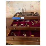 WOODEN JEWELRY ORGANIZER, VELVET LINED DRAWERS,