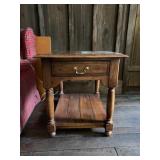 WOODEN END TABLE, SINGLE DRAWER, LOWER SHELF,