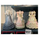 PORCELAIN DRESS FIGURINES, VICTORIAN STYLE, BLUE,