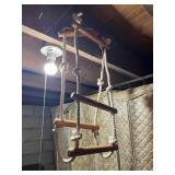 ROPE LADDER, WOOD RUNGS, HANGING DESIGN.