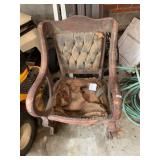 VTG WOOD ARMCHAIR, TUFTED BACK, CLAW AND BALL