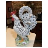 CERAMIC ROOSTER FIGURINE, HAND-PAINTED WHITE W/