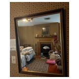 WALL MIRROR, RECTANGULAR, DARK WOOD FRAME W/ GILT