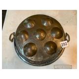 VTG COPPER AEBLESKIVER PAN, BRASS HANDLES,