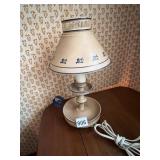 VTG TABLE LAMP, POTTERY BASE, BLUE FLORAL MOTIF,