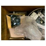 ASSORTED HARDWARE, METAL BRACKETS, BRASS RINGS,