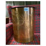 COPPER WASTEBASKET, EMBOSSED PINE CONE AND NEEDLE