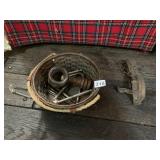 VTG WOVEN BASKET W/ ROPE HANDLES, WOODEN