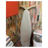 VTG IRONING BOARD W/ ADJUSTABLE METAL STAND.