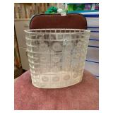 PRESSED GLASS WASTEBASKET, OVAL FORM, GRID