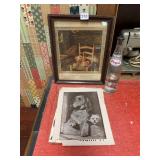 VTG PEPSI-COLA GLASS BOTTLE, FRAMED PRINT, AND