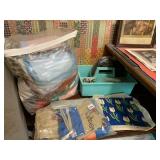 ASSORTED NEEDLEPOINT KITS, EMBROIDERY HOOPS, AND